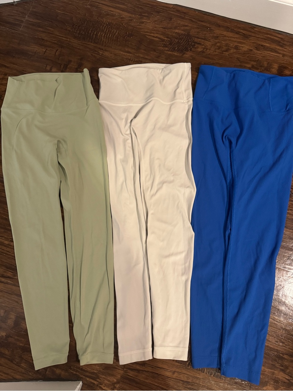 High-Waist Active Leggings — Green, White, Blue